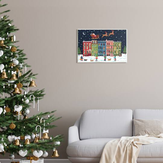 Stupell Industries Snowy Christmas Town Santa Overhead Wall Plaque Art